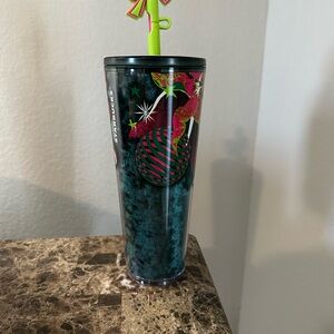 Starbucks Silicone Straw Topper in Green and Pink Christmas